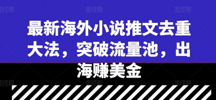 最新海外小说推文去重大法，突破流量池，出海赚美金-天韵资源网