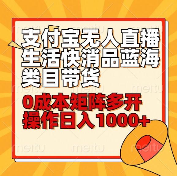 小白30分钟学会支付宝无人直播生活快消品蓝海类目带货，0成本矩阵多开操作日1000+收入-天韵资源网