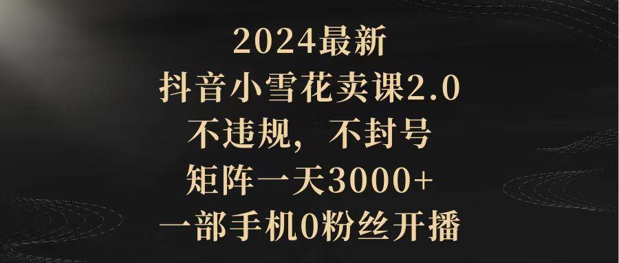 (9639期)2024最新抖音小雪花卖课2.0 不违规 不封号 矩阵一天3000+一部手机0粉丝开播-天韵资源网