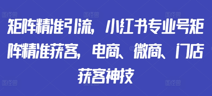 矩阵精准引流，小红书专业号矩阵精准获客，电商、微商、门店获客神技-天韵资源网