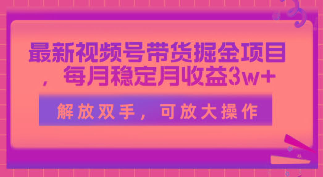 最新视频号带货掘金项目，每月稳定月收益3w+，解放双手，可放大操作-天韵资源网