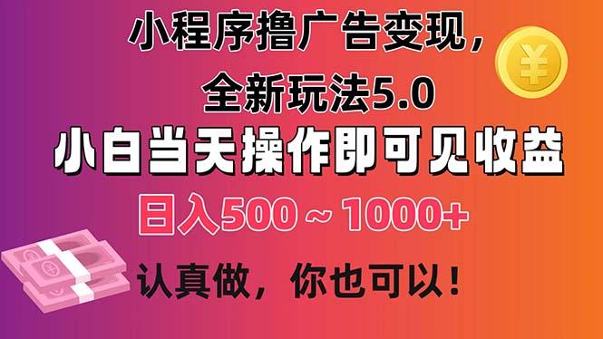 小程序撸广告变现，全新玩法5.0，小白当天操作即可上手，日收益 500~1000+-天韵资源网