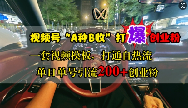 视频号“A种B收”打爆创业粉，一套视频模板打通自热流，单日单号引流200+创业粉-天韵资源网