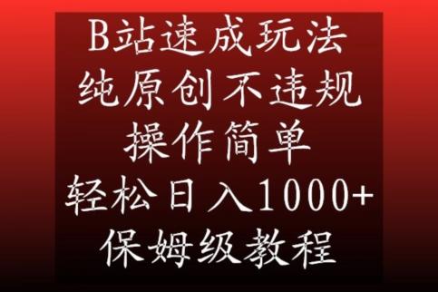 B站速成玩法，纯原创不违规，操作简单，轻松日入1000+，保姆级教程【揭秘】-天韵资源网