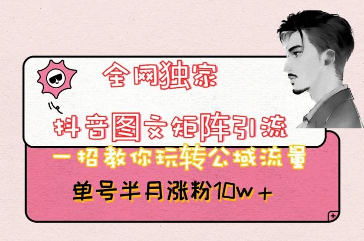 全网独家抖音图文矩阵引流，一招教你玩转公域流量，单号半月涨粉10w+【揭秘】-天韵资源网
