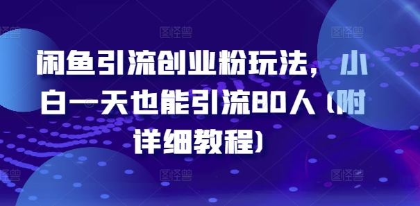 闲鱼引流创业粉玩法，小白一天也能引流80人(附详细教程)-天韵资源网