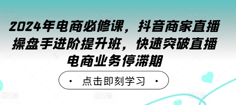 2024年电商必修课，抖音商家直播操盘手进阶提升班，快速突破直播电商业务停滞期-天韵资源网