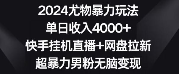 2024尤物暴力玩法，单日收入4000+，快手挂机直播+网盘拉新，超暴力男粉无脑变现【揭秘】-天韵资源网