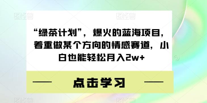 “绿茶计划”，爆火的蓝海项目，着重做某个方向的情感赛道，小白也能轻松月入2w+【揭秘】-天韵资源网