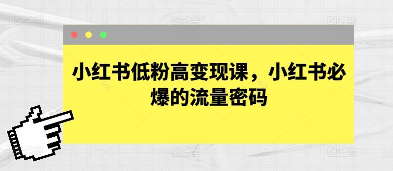 小红书低粉高变现课，小红书必爆的流量密码-天韵资源网