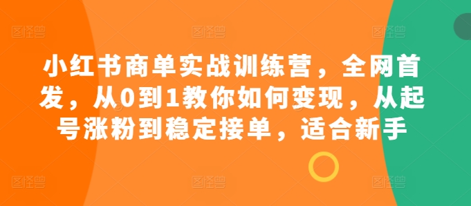 小红书商单实战训练营，全网首发，从0到1教你如何变现，从起号涨粉到稳定接单，适合新手-天韵资源网