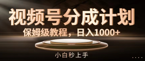 视频号分成计划保姆级教程，日入1K，小白秒上手【揭秘】-天韵资源网