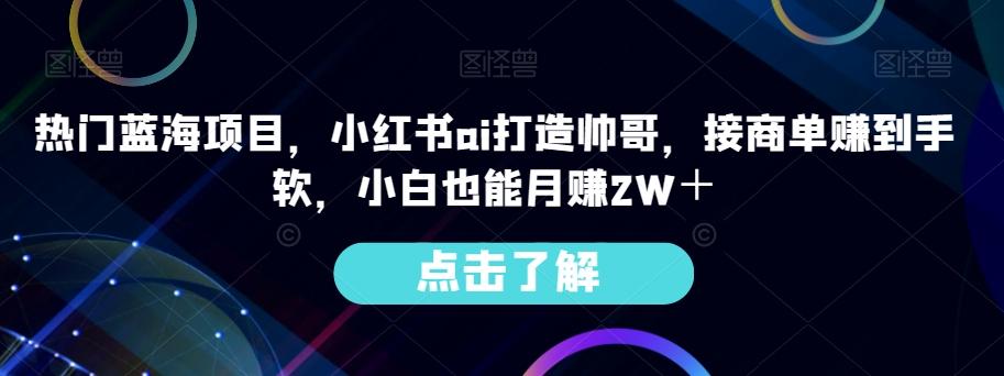 热门蓝海项目，小红书ai打造帅哥，接商单赚到手软，小白也能月赚2W＋-天韵资源网