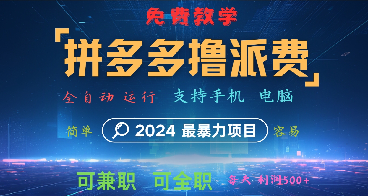 拼多多撸派费，2024最暴利的项目。软件全自动运行，日下1000单。每天利润500+，免费-天韵资源网