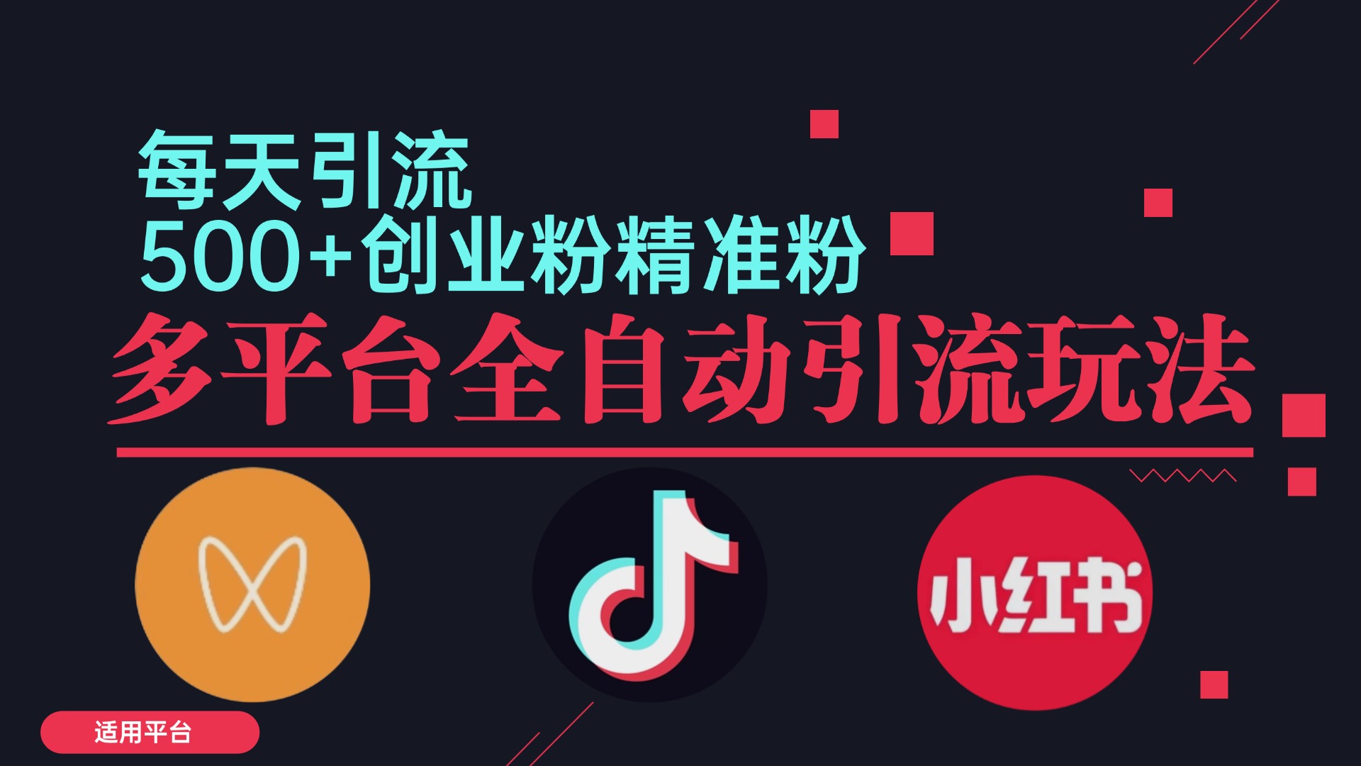 小红书抖音视频号截流自热全平台引流打法，全自动引流【日引2000+精准…-天韵资源网