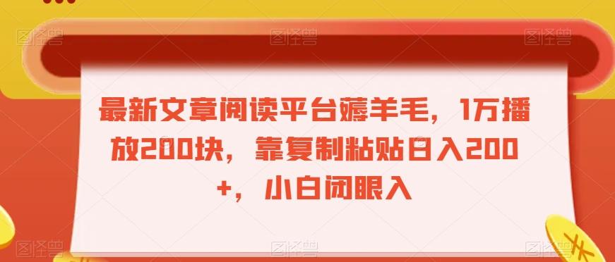 最新文章阅读平台薅羊毛，1万播放200块，靠复制粘贴日入200+，小白闭眼入【揭秘】-天韵资源网