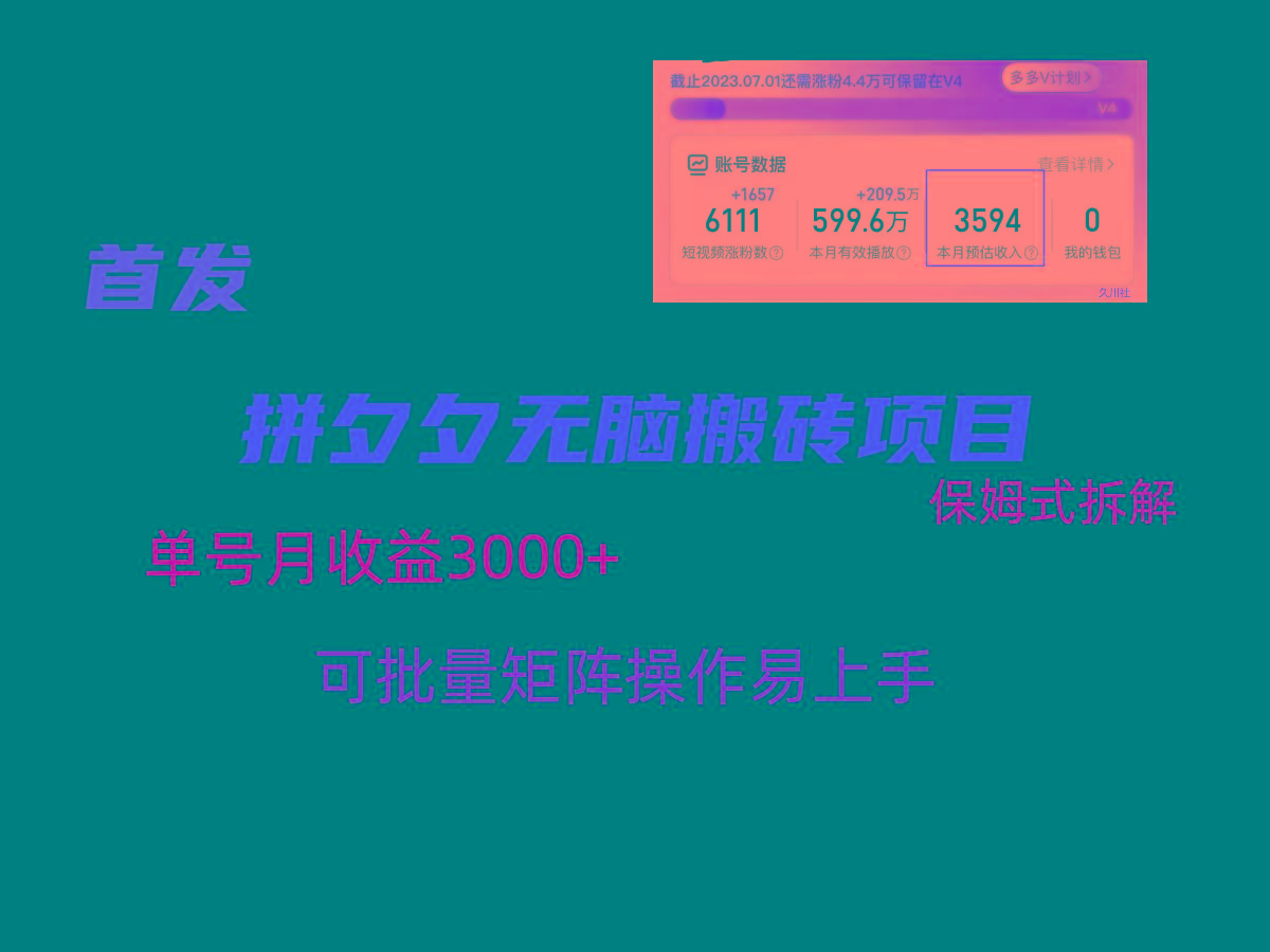 拼夕夕无脑搬砖，单号稳定收益3000+，保姆式拆解-天韵资源网