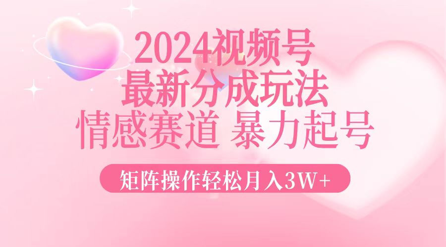 2024最新视频号分成玩法，情感赛道，暴力起号，矩阵操作轻松月入3W+-天韵资源网