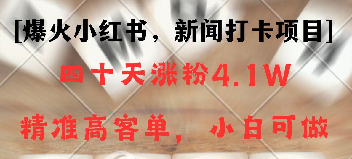 新闻打卡项目，小红书40天涨粉4.1w，高客单精准粉，变现能力超强-天韵资源网