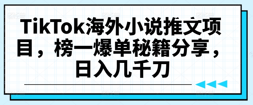 TikTok海外小说推文项目，榜一爆单秘籍分享，日入几千刀-天韵资源网