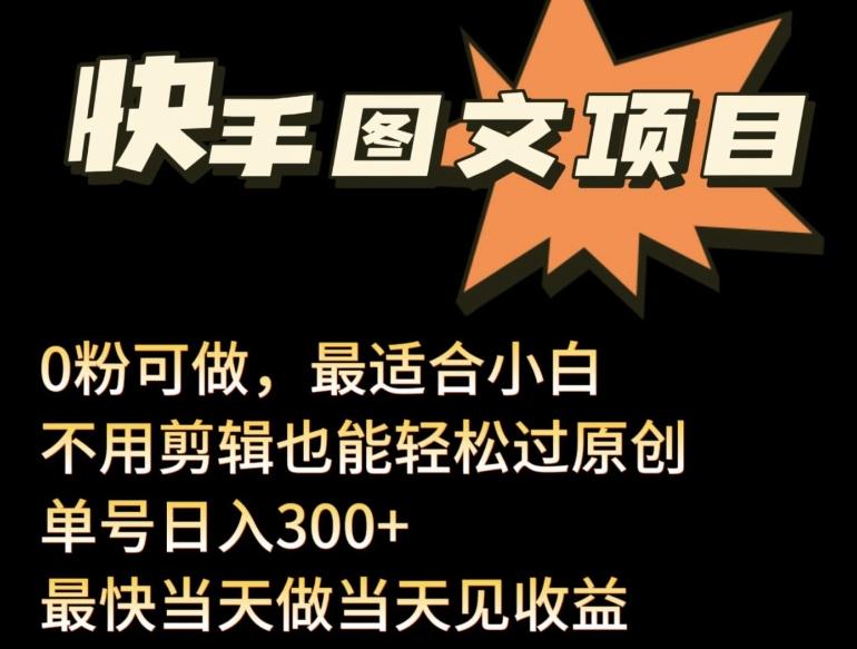 24年最新快手图文带货项目，零粉可做，不用剪辑轻松过原创单号轻松日入300+【揭秘】-天韵资源网