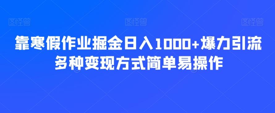 靠寒假作业掘金日入1000+爆力引流多种变现方式简单易操作-天韵资源网