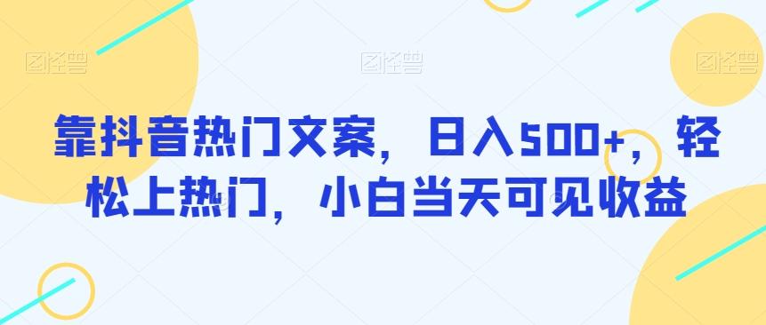 靠抖音热门文案，日入500+，轻松上热门，小白当天可见收益-天韵资源网