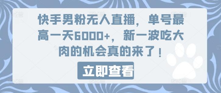 快手男粉无人直播，单号最高一天6000+，新一波吃大肉的机会真的来了-天韵资源网