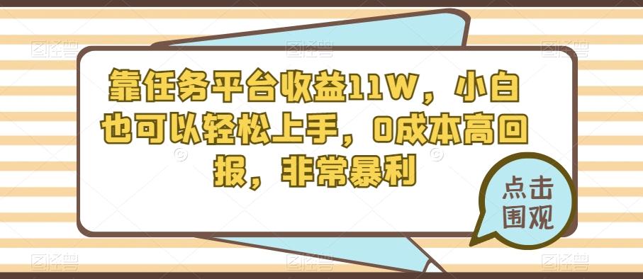 靠任务平台收益11W，小白也可以轻松上手，0成本高回报，非常暴利-天韵资源网