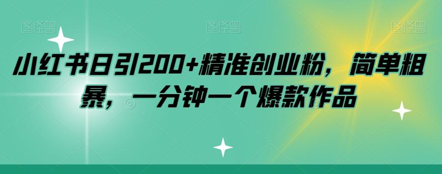小红书日引200+精准创业粉，简单粗暴，一分钟一个爆款作品【揭秘】-天韵资源网