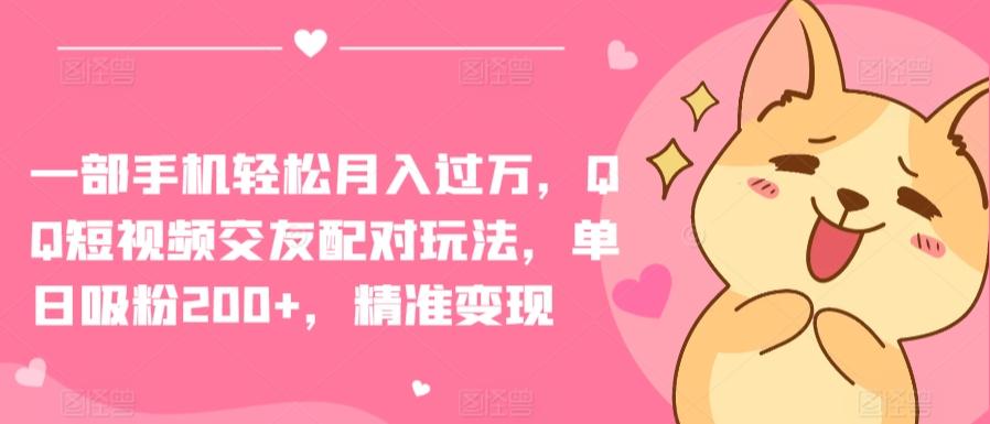 一部手机轻松月入过万，QQ短视频交友配对玩法，单日吸粉200+，精准变现【揭秘】-天韵资源网
