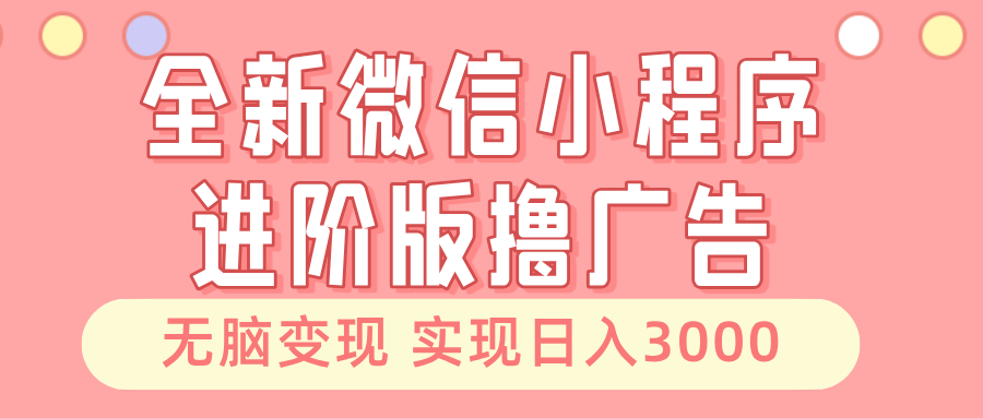 全新微信小程序进阶版撸广告 无脑变现睡后也有收入 日入3000＋-天韵资源网