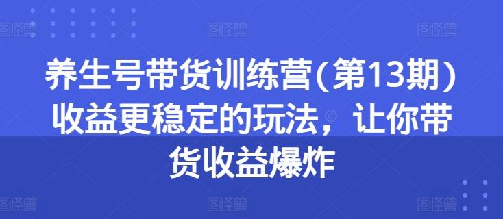 养生号带货训练营(第13期)收益更稳定的玩法，让你带货收益爆炸-天韵资源网
