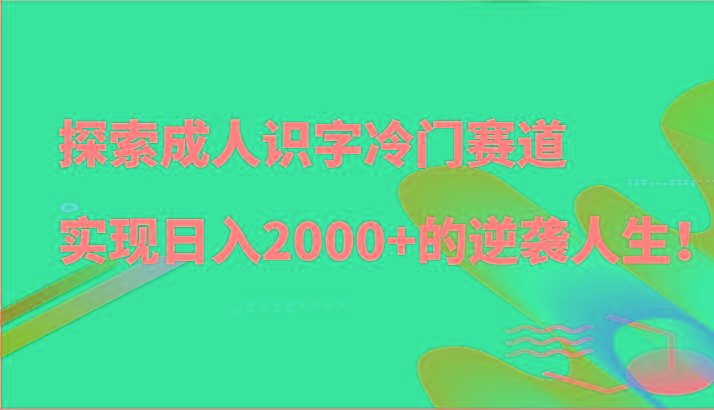 探索成人识字冷门赛道，实现日入2000+的逆袭人生！-天韵资源网
