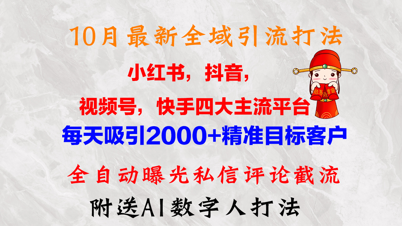 10月最新小红书，抖音，视频号，快手四大平台全域引流，，每天吸引2000…-天韵资源网