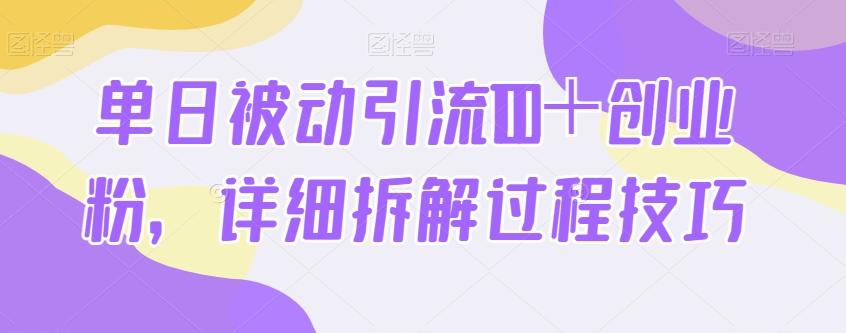 单日被动引流100＋创业粉，详细拆解过程技巧-天韵资源网