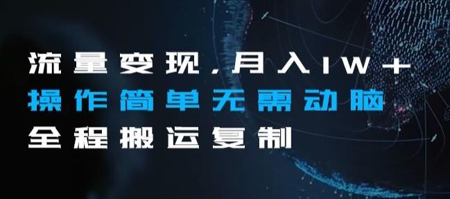 流量变现，月入1W+操作简单无需动脑全程搬运复制【揭秘】-天韵资源网