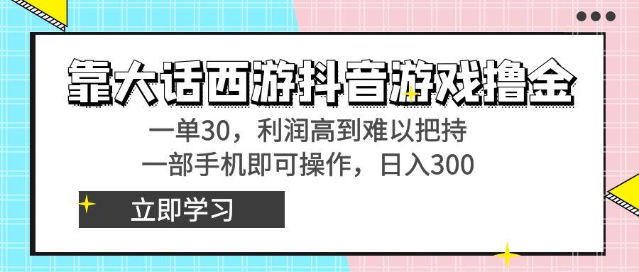 靠大话西游抖音游戏撸金，一单30，利润高到难以把持，一部手机即可操作…-天韵资源网