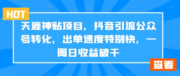 天涯神贴项目，抖音引流公众号转化，出单速度特别快，一周日收益破千-天韵资源网