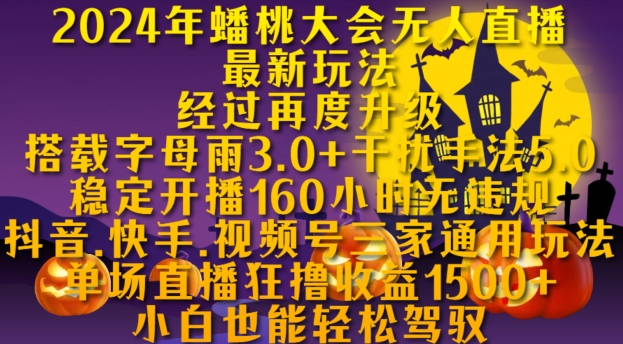 2024年蟠桃大会无人直播最新玩法，稳定开播160小时无违规，抖音、快手、视频号三家通用玩法【揭秘】-天韵资源网