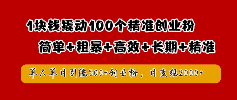 1块钱撬动100个精准创业粉，简单粗暴高效长期精准，单人单日引流500+创业粉，日变现2k【揭秘】-天韵资源网
