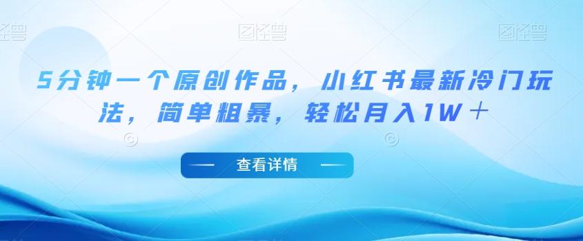 5分钟一个原创作品，小红书最新冷门玩法，简单粗暴，轻松月入1W＋【揭秘】-天韵资源网