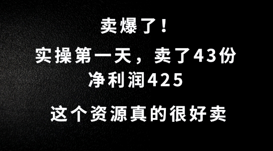 这个资源，需求很大，实操第一天卖了43份，净利润425【揭秘】-天韵资源网