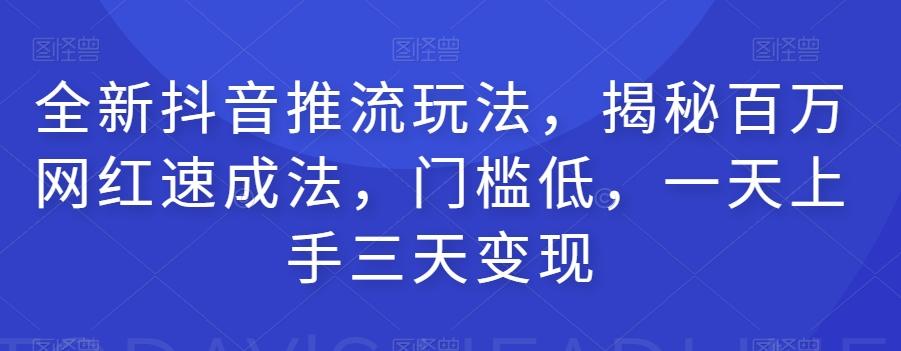 全新抖音推流玩法，揭秘百万网红速成法，门槛低，一天上手三天变现-天韵资源网
