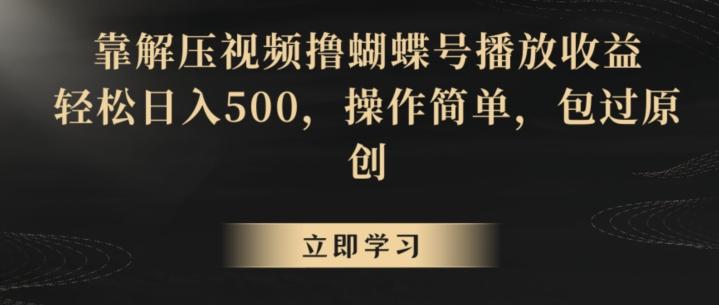 靠解压视频撸蝴蝶号播放收益，轻松日入500，操作简单，包过原创【揭秘】-天韵资源网