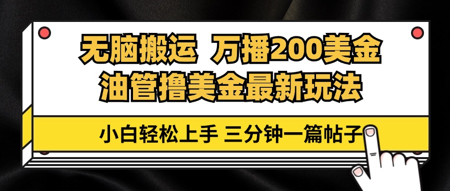 油管无脑搬运撸美金玩法教学，万播200刀，三分钟一篇帖子，小白轻松上手-天韵资源网