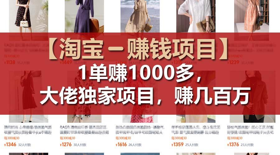 【淘宝赚钱项目】1单可赚1000多，大佬独家项目，年赚几百万-天韵资源网