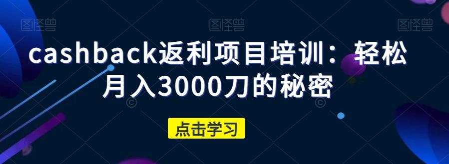 cashback返利项目培训：轻松月入3000刀的秘密-天韵资源网