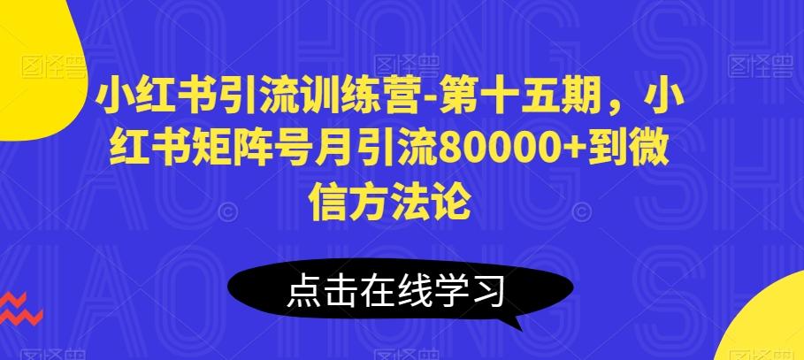 小红书引流训练营-第十五期，小红书矩阵号月引流80000+到微信方法论-天韵资源网