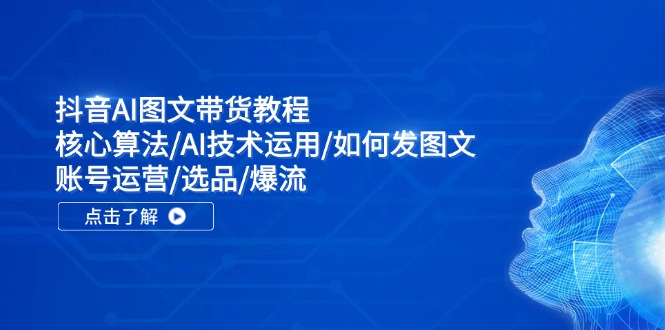 抖音AI图文带货教程：核心算法/AI技术运用/如何发图文/账号运营/选品/爆流-天韵资源网